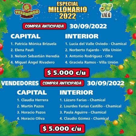 Ganadores compra anticipada Telebingo Riojano
