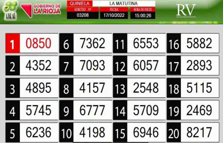 Sorteo de quiniela propio. Matutina