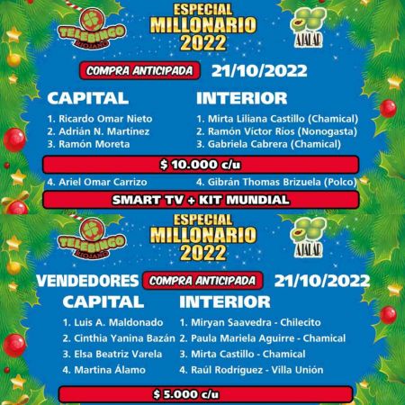 Ganadores de compra anticipada Telebingo Riojano