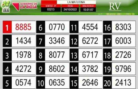 Sorteo de quiniela propio. Matutina