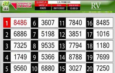 Sorteo de quiniela propio. Primera