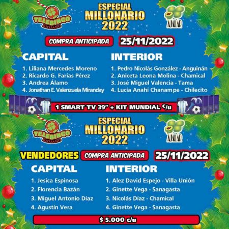 Ganadores compra anticipada Telebingo Riojano