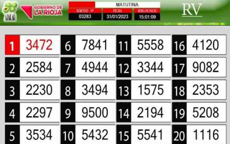Sorteo de quiniela propio. Matutina